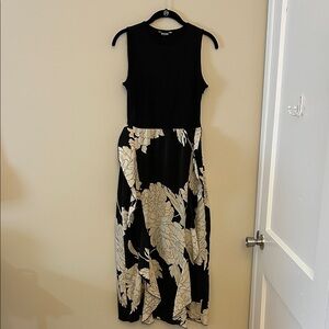 Black and Cream Floral Maxi Dress - Sleeveless Elegant Silhouette